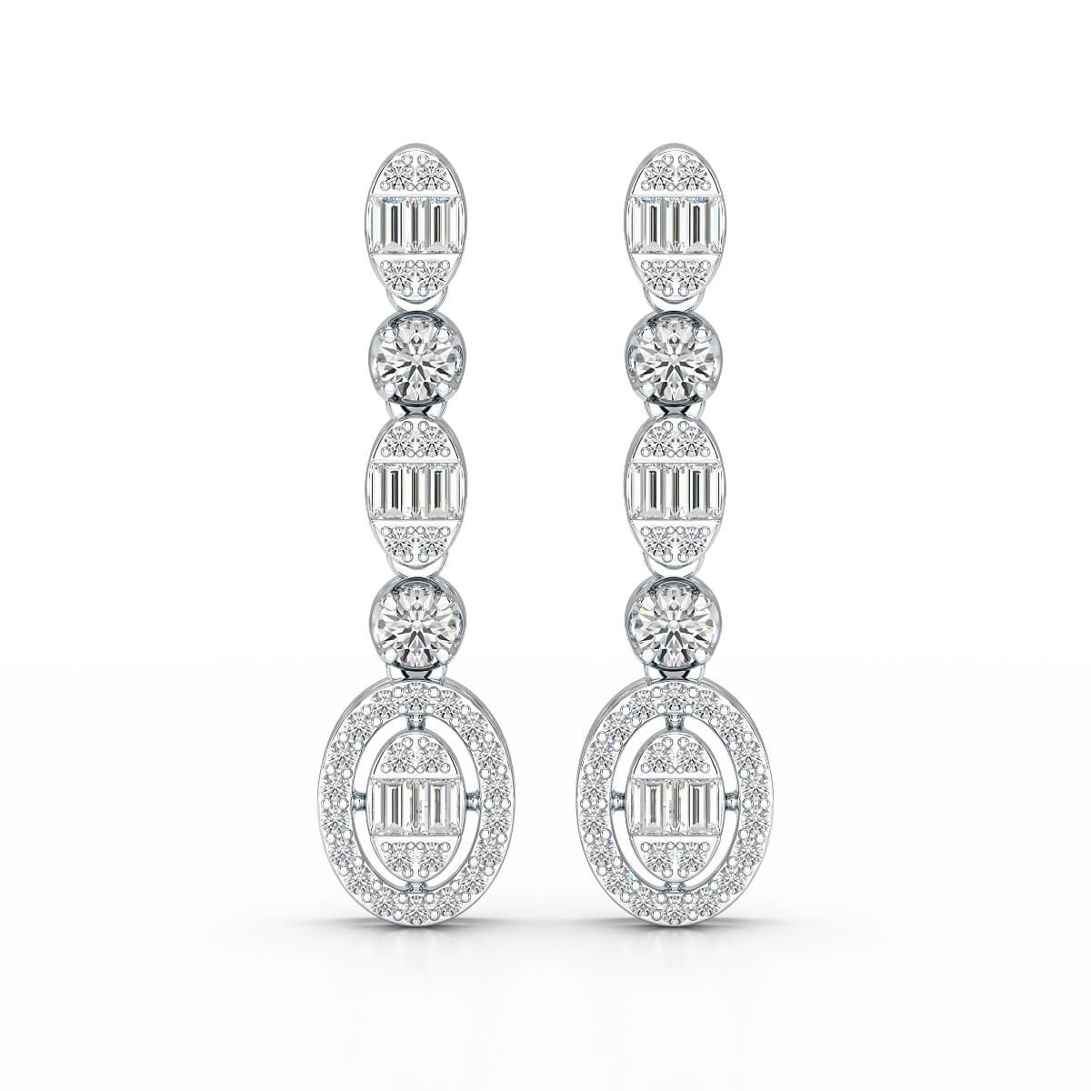 0.7 Carat Baguette & Round Drop Earrings
