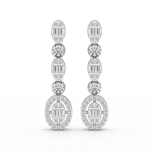 0.7 Carat Baguette & Round Drop Earrings