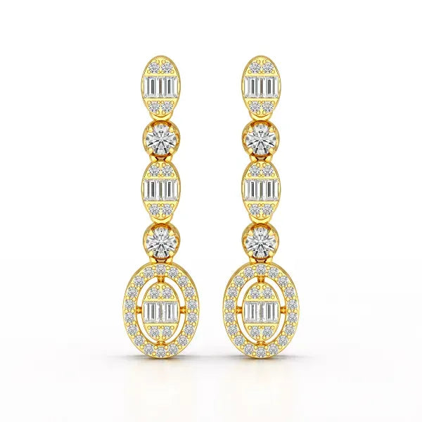 0.7 Carat Baguette & Round Drop Earrings