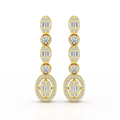 0.7 Carat Baguette & Round Drop Earrings