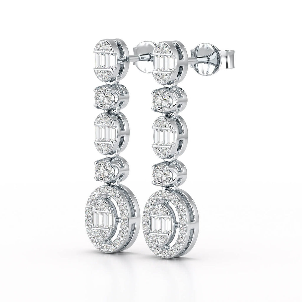 0.7 Carat Baguette & Round Drop Earrings