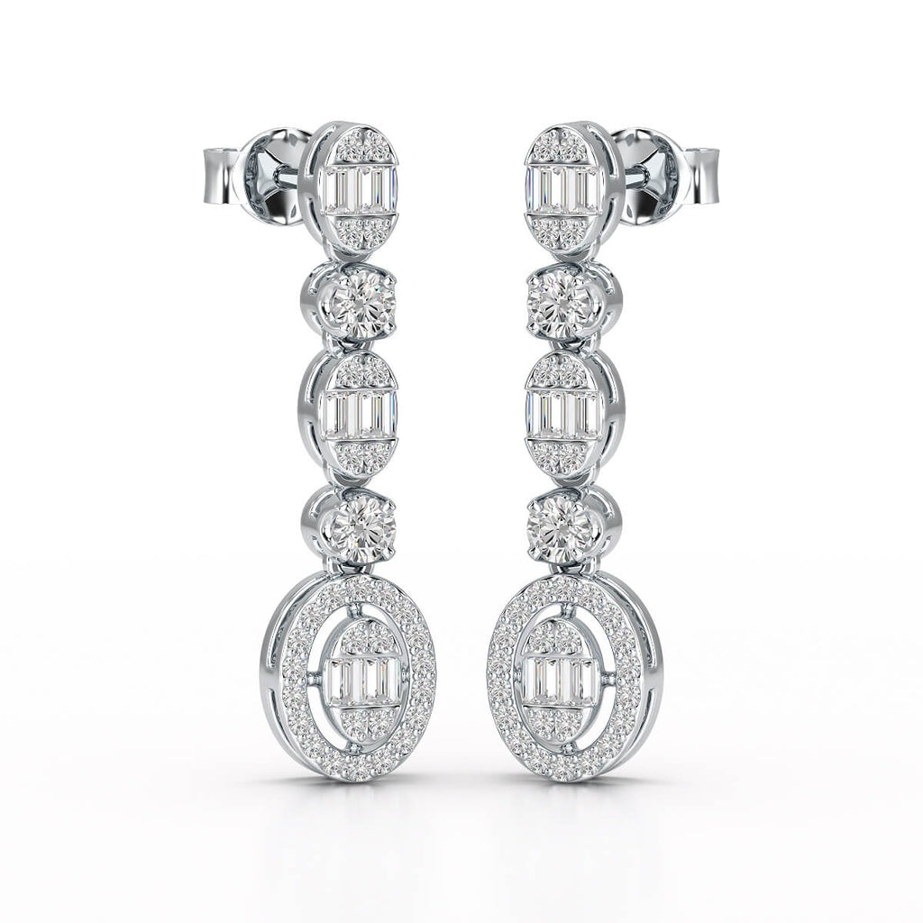0.7 Carat Baguette & Round Drop Earrings