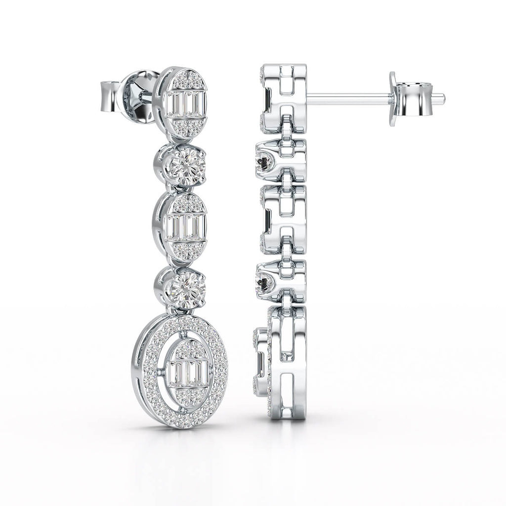 0.7 Carat Baguette & Round Drop Earrings