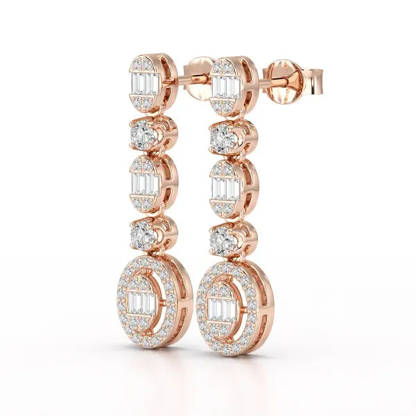 0.7 Carat Baguette & Round Drop Earrings