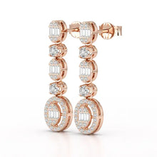 Load image into Gallery viewer, 0.7 Carat Baguette &amp; Round Drop Earrings