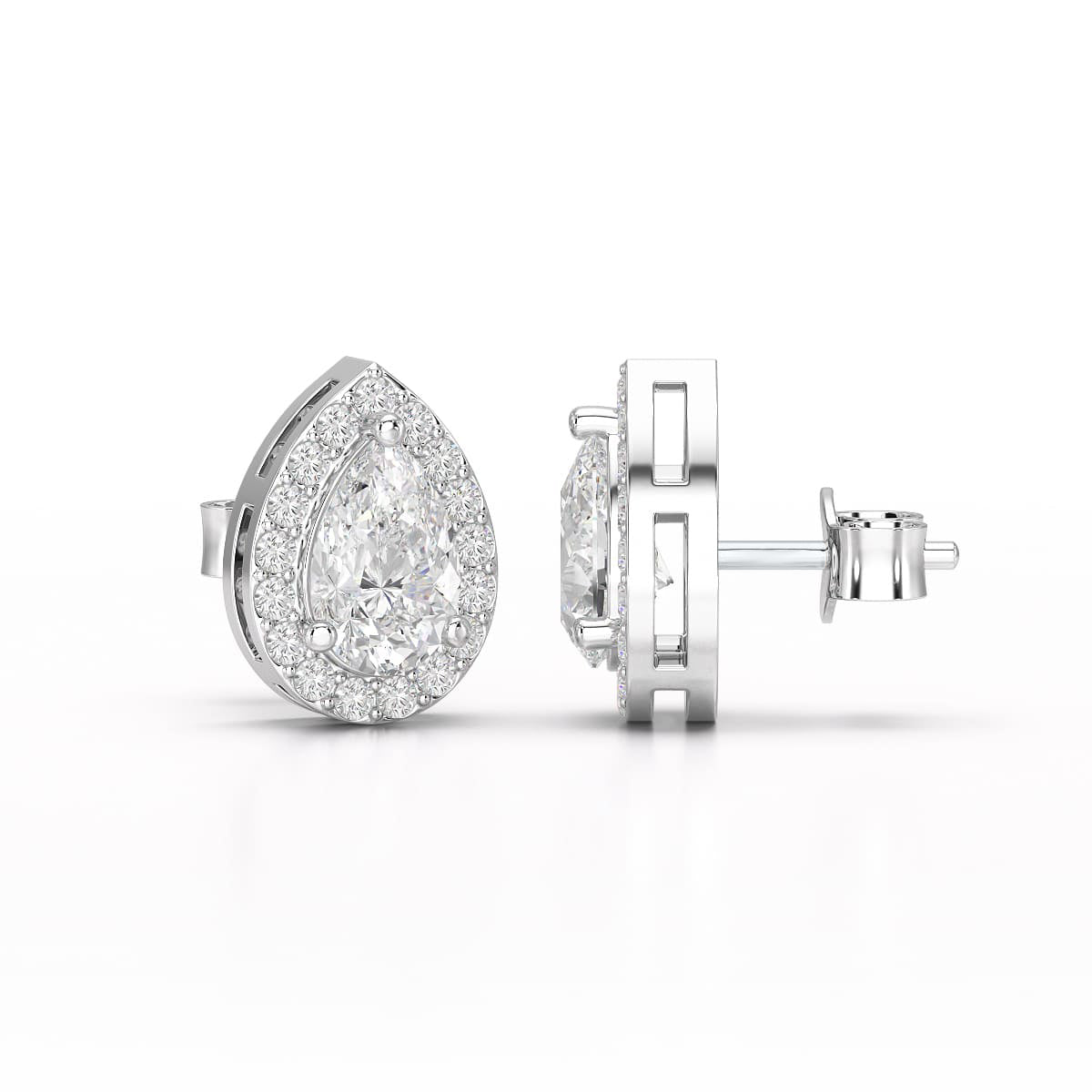 Pear Halo Studs