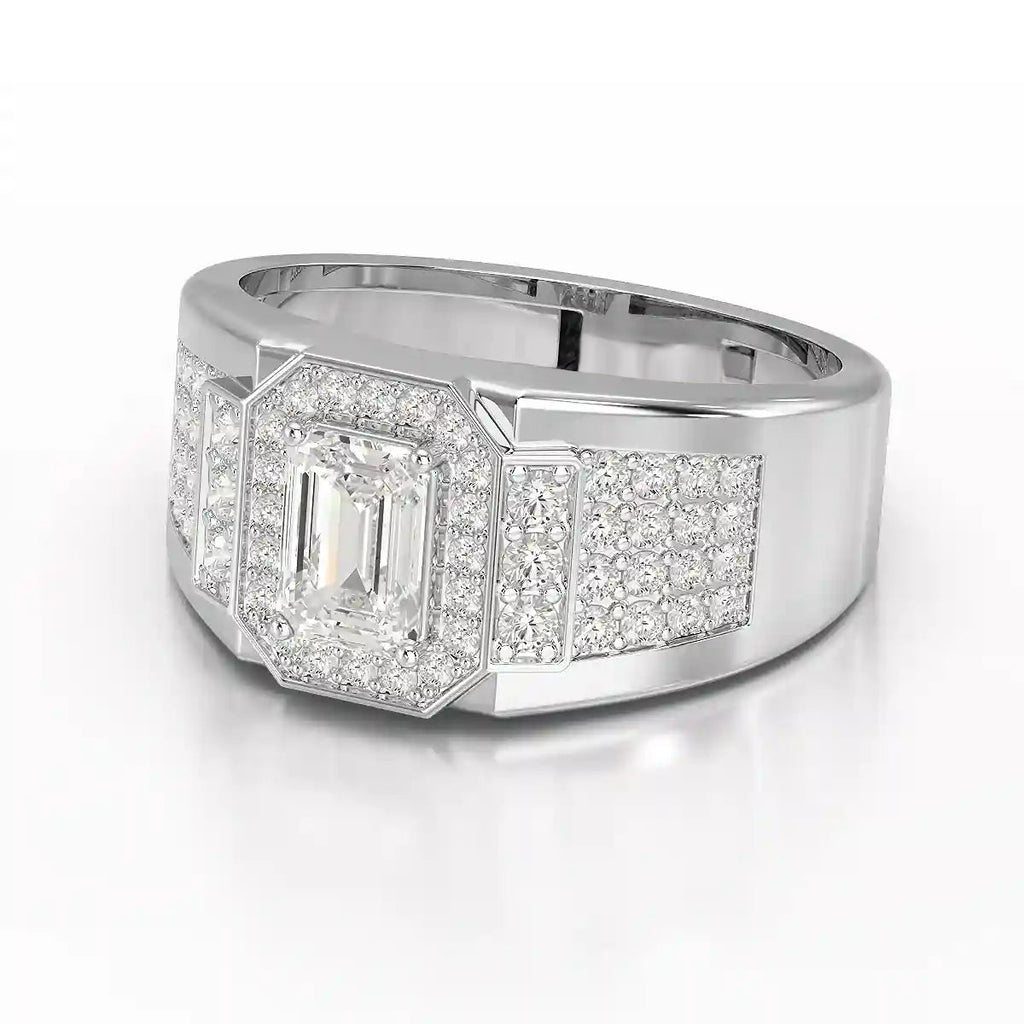 1.72 Carat Round & Emerald Centre Stone Men’s Ring