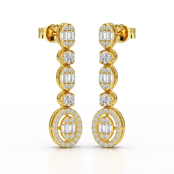 0.7 Carat Baguette & Round Drop Earrings