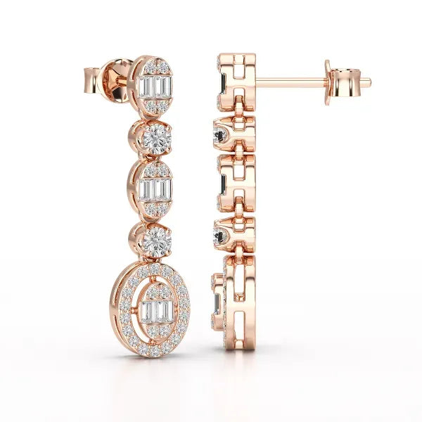 0.7 Carat Baguette & Round Drop Earrings