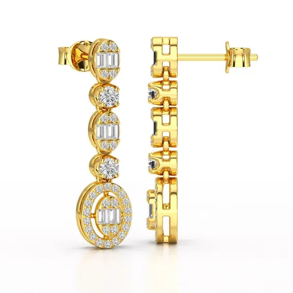 0.7 Carat Baguette & Round Drop Earrings